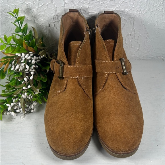 Franco Sarto “Brooke” Suede Wedge Heeled Bootie Side Zip Buckle Accent Size 7 - Picture 3 of 12